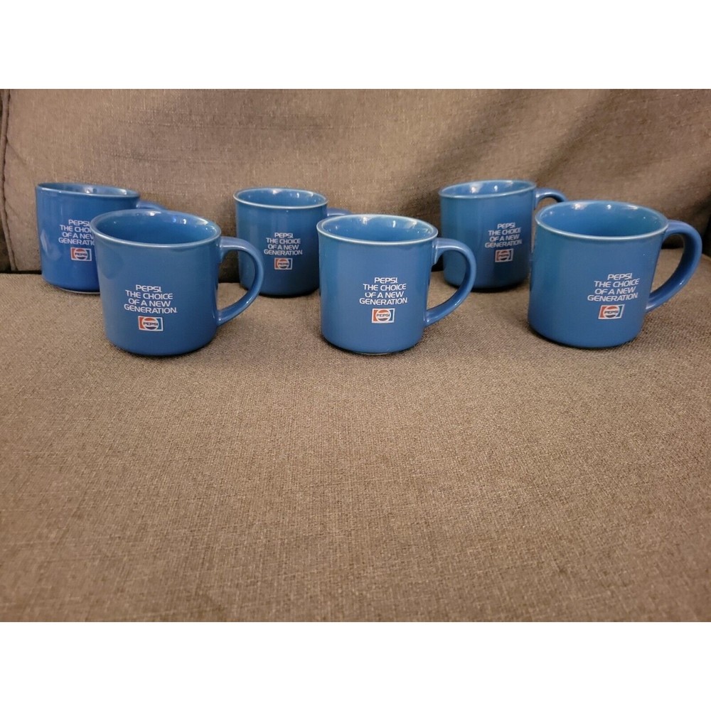 Set of 6 1980s PEPSI New Generation Ceramic Coffee Cup Mug NEW NOS movie prop